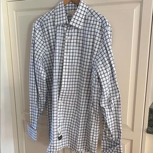 Classic White and Blue Grid Dress Shirt